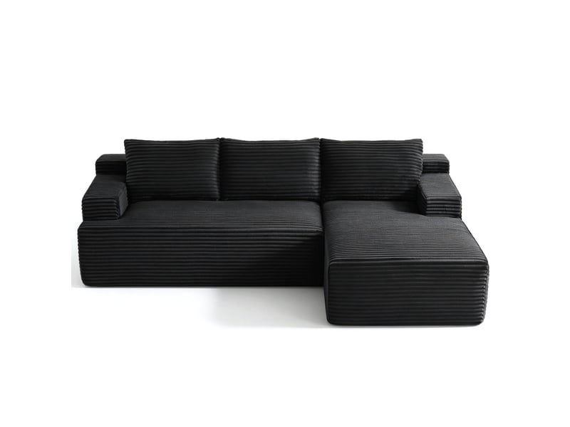  Canapé d’angle 4 places noir en velours côtelé, style nuage avec méridienne gauche, modulable et convertible  - Conforama A