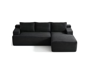 Canapé d'angle réversible convertible <strong>BIQZUYA</strong> <strong></strong> 4 places Velours côtelé noir avec coffre de rangement