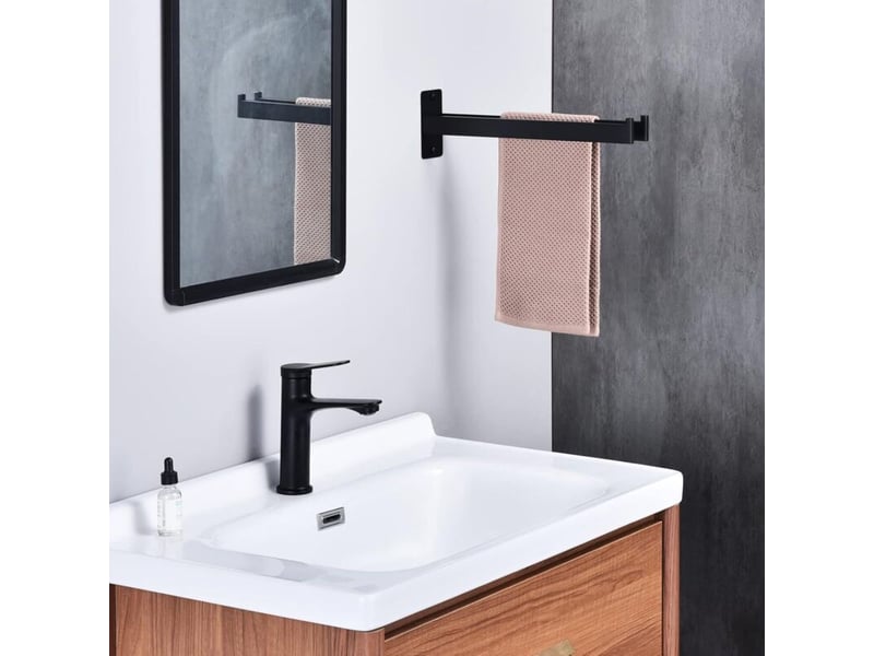  Porta asciugamani quadrato in acciaio inossidabile con due bracci, portasciugamani da parete per bagno e cucina nero opaco 39 cm  - Conforama D