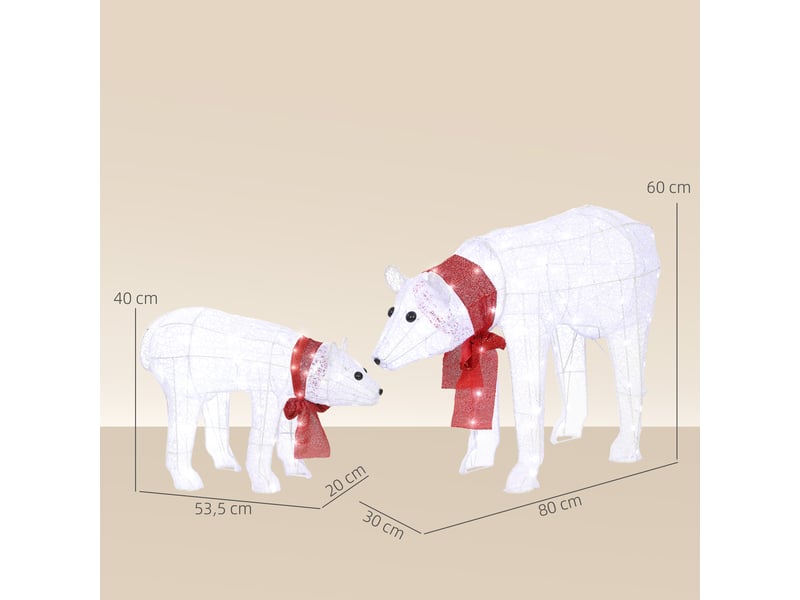 Décoration de noël ours polaire en 2 parties, 140 led blanches, étanche, minuterie, pour une utilisation intérieure et extérieure  - Conforama E