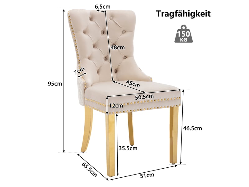  Lot de 2 chaises de salle à manger en velours beige et doré  - Conforama E