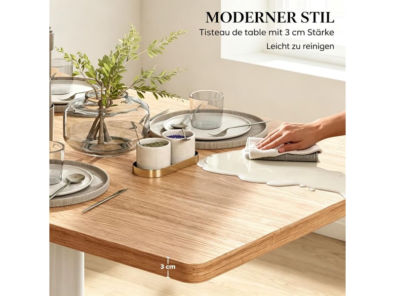  Table de cuisine plateau épais format rectangulaire 6 places pieds stables chêne blanc  - Conforama E