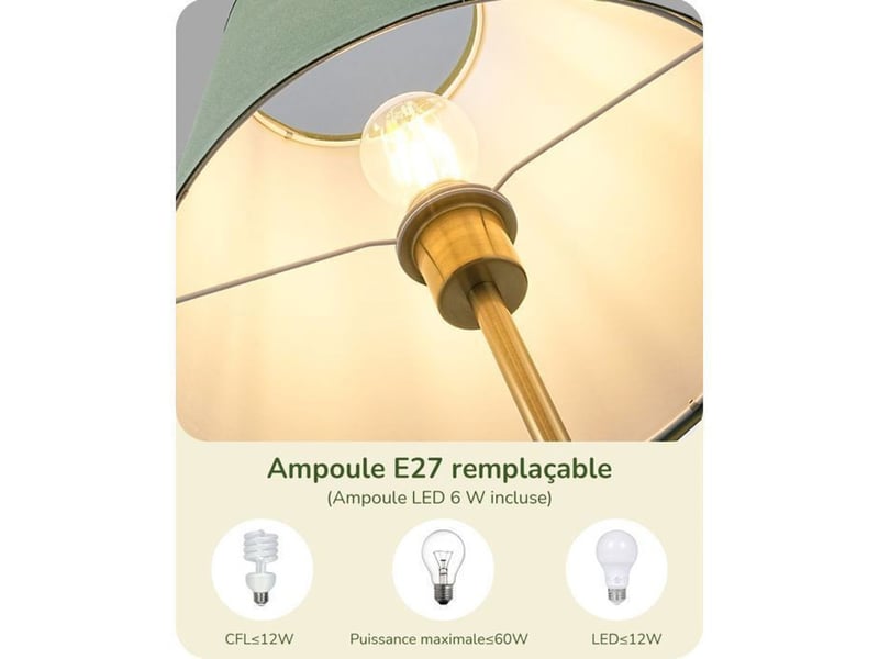  Lampe sur pied retro 158 cm abat-jour vert coton lin e27 led 2700k avec interrupteur au pied 370618_AADAW88161_6_DROPFR - Conforama E