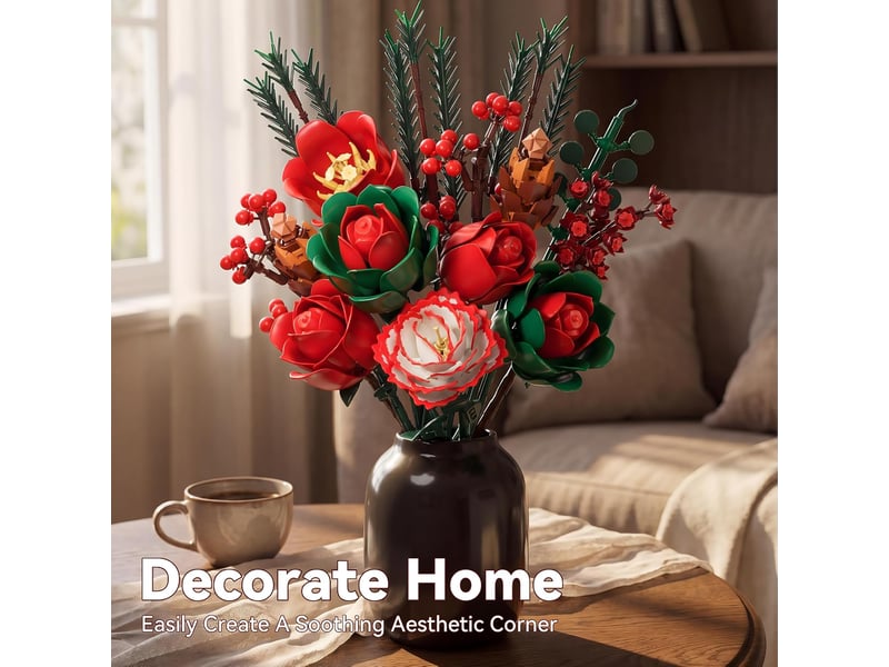  771 pièces bouquet de roses rouges en blocs de construction, fleurs à monter, décoration maison et bureau, cadeau  - Conforama D