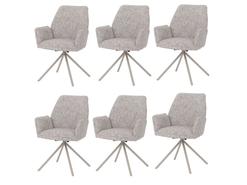  Lot de 6 chaises de salle à manger hwc-g67, pivotantes, position automatique, chenille métallisée (410 gm²) - structure crème, beige-gris clair  - Conforama A