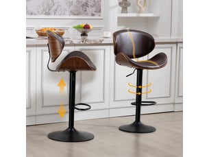 Lot de 2 tabourets de bar réglable 51 x 50 x 93-103,5 cm -  avec siège pivotant en cuir pu et métal - bois de noyer - noyer