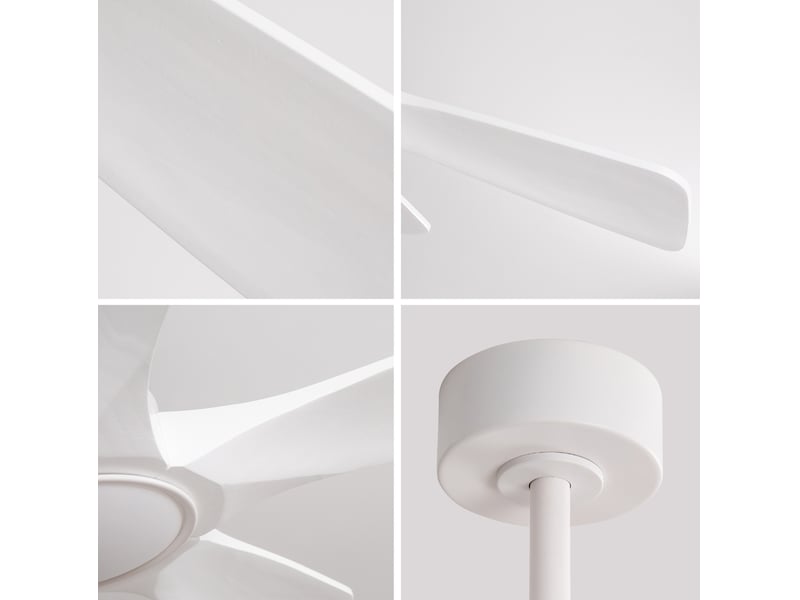  Ventilateur de plafond 106x106 cm avec éclairage led 3 températures, moteur réversible, 6 vitesses, bois et métal blanc  - Conforama D
