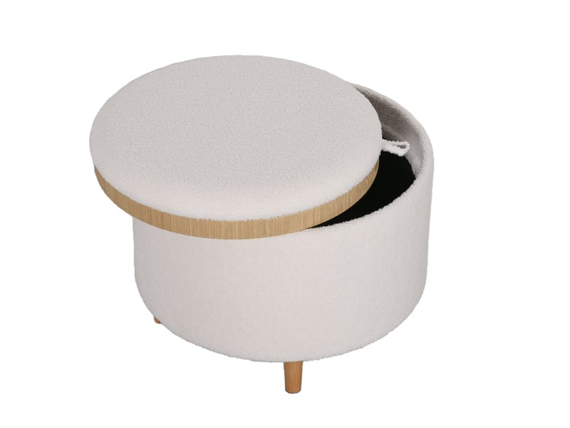  Pouf de rangement rond 56 x 56 x 42 cm blanc en polyester, couvercle rabattable, salon ou chambre  - Conforama D