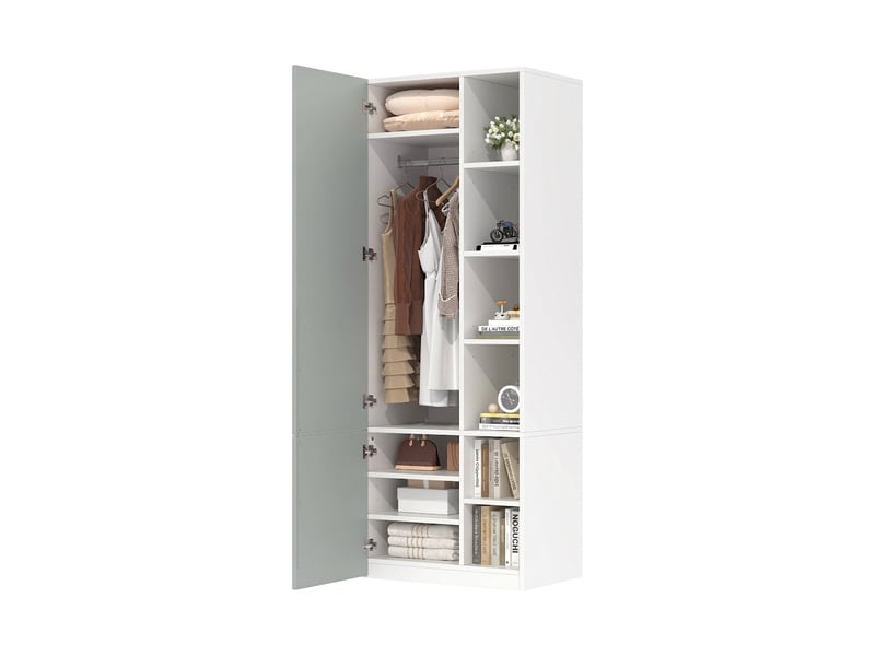  Armoire avec miroir et éclairage led intégré, 110x47x200 cm, finition chêne  - Conforama E