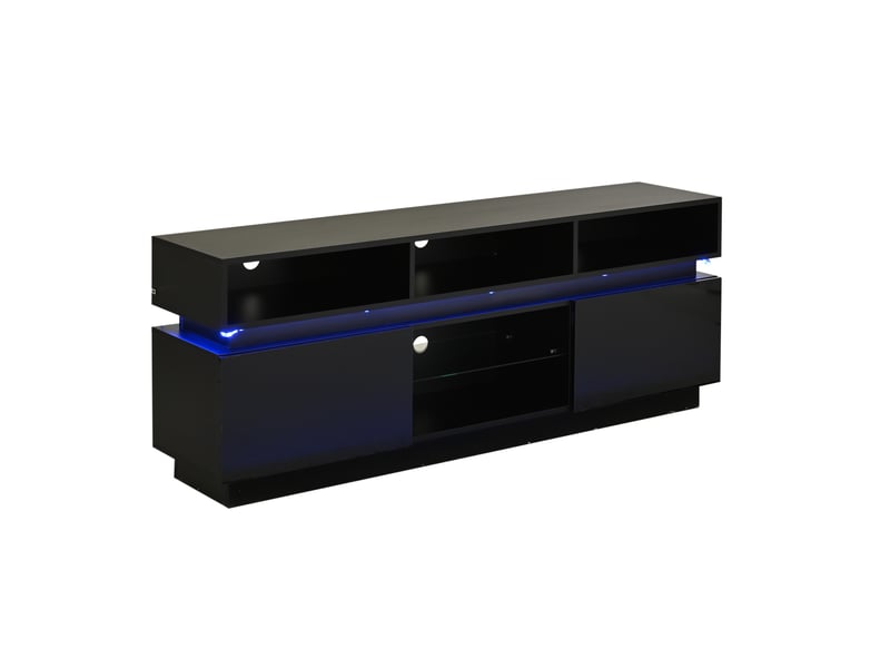 Meuble tv led avec rangement 10 niches, 160x35x60 cm, mdf noir brillant - Conforama D