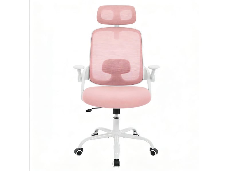  Chaise de bureau ergonomique à dossier haut rose avec accoudoirs  - Conforama A
