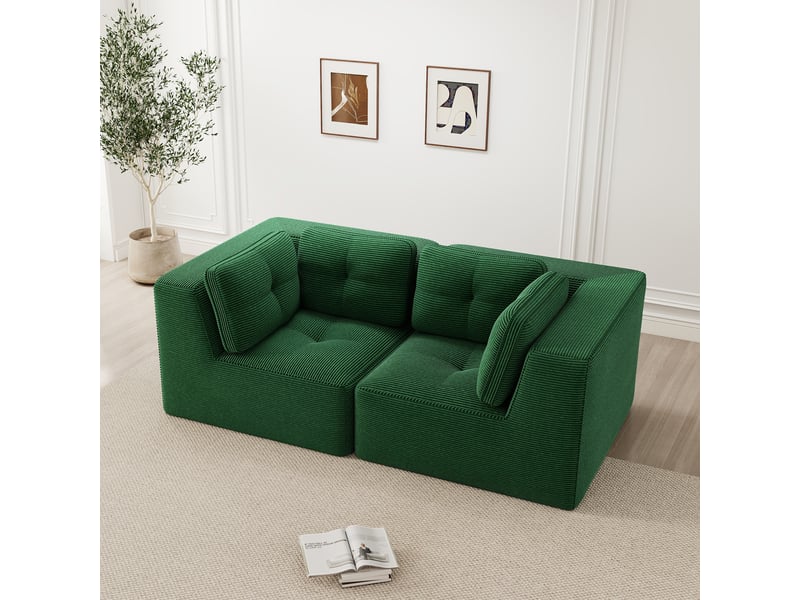  Canapé droit modulable 2 places velours côtelé vert – 208 x 104 x 69 cm Fay Lum - Conforama B