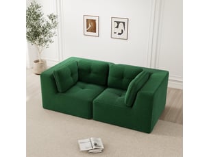 Canapé droit modulable 2 places velours côtelé vert – 208 x 104 x 69 cm