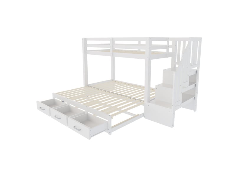  Lit superposé 90 x 200 cm, de rangement à tiroirs , fonction lit gigogne, lit en bois, blanc  - Conforama A