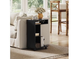 Table d'appoint en c 40x30x69 cm noire en panneau de particules mélaminé, 3 niches et 4 roulettes pivotantes