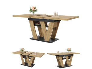 Table à manger extensible noir et naturel, rangement, confort, solide, robuste - mdf - 119-158.5x80cm - cuisine et salle à manger