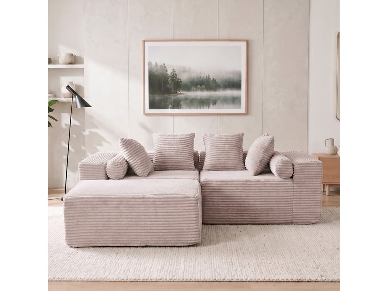  Canapé modulable d'angle 3 places compressé 266x110x60 cm en mousse douce et velours côtelé couleur beige  - Conforama D
