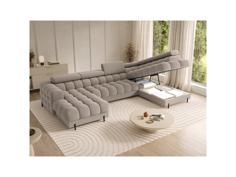  Canapé panoramique convertible beige angle droit feraria 358x93x202cm  - Conforama C