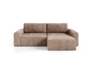 Canapé d'angle réversible convertible 4 places Velours côtelé marron avec coffre de rangement