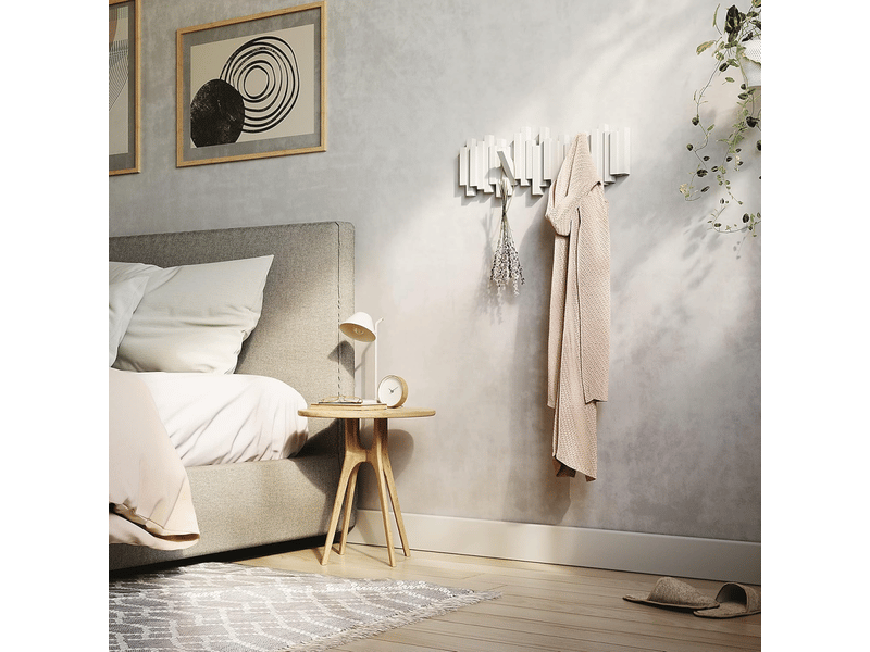  Porte-manteau mural moderne, créatif pour touches de piano avec 5 crochets pliants, blanc  - Conforama E