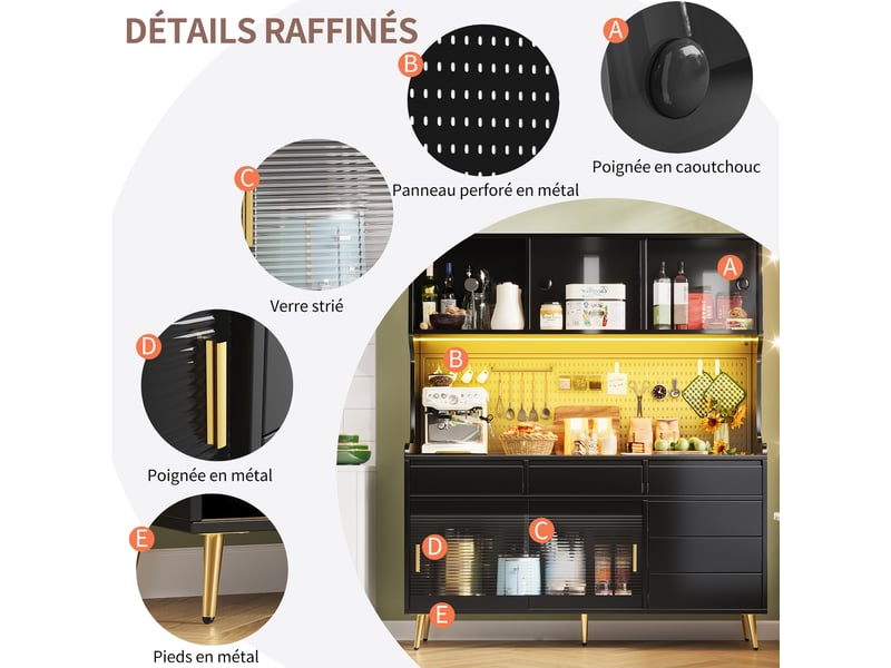 Meuble de cuisine muvano, buffet haut noir avec éclairage led, 145 × 39 × 171 cm - Conforama E