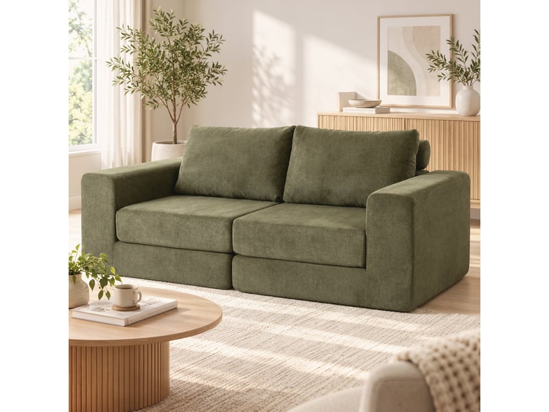  Canapé convertible 2 places 2 oreillers vert  - Conforama D