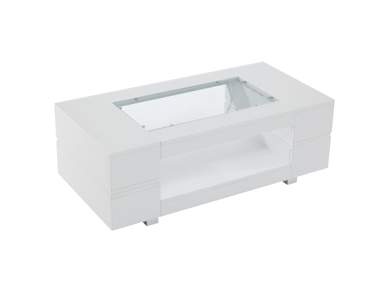  Table basse led blanche avec contrôle par application bluetooth, plateau en verre trempé, table de salon moderne 100x50x35 cm  - Conforama D