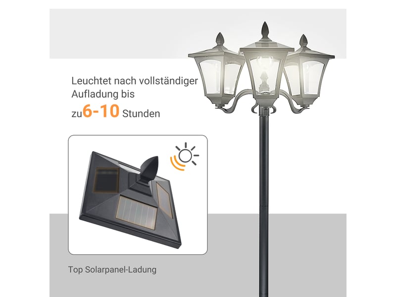  Lampadaire solaire de jardin,meulva,51,5x47x182,5 cm,3 lanternes led,acier inoxydable,noir  - Conforama E