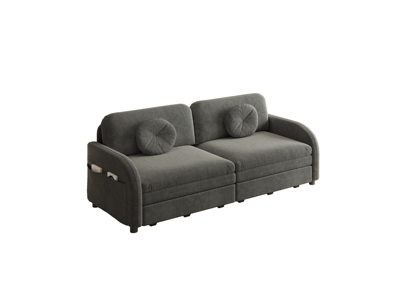 Canapé-lit 2 places 166x84x90 cm 3-en-1, poche latérale, canape droit en métal, bois, mousse et tissu chenille gris - Conforama A