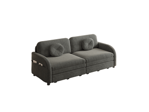 Canapé-lit 2 places 166x84x90 cm 3-en-1, poche latérale, canape droit en métal, bois, mousse et tissu chenille gris