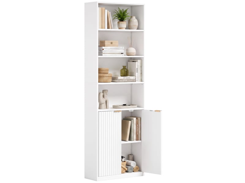  Bibliothèque 6 niveaux avec 4 niches et 2 portes mdf blanc 60 x 24 x 182 cm  - Conforama A