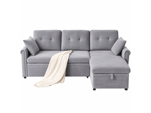 Canapé d’angle l gris en chenille convertible, coffre de rangement, montage réversible