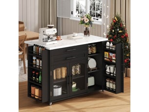 Îlot central rangement avec tiroirs et roulettes en mdf noir l 138 cm