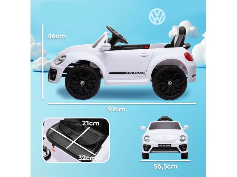  Voiture électrique enfant volkswagen beetle 97x56,5x46 cm avec télécommande blanche  - Conforama D