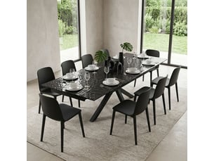 Table extensible 180 à 260 cm verre bullé gris anthracite pieds central croix - atlanta 04