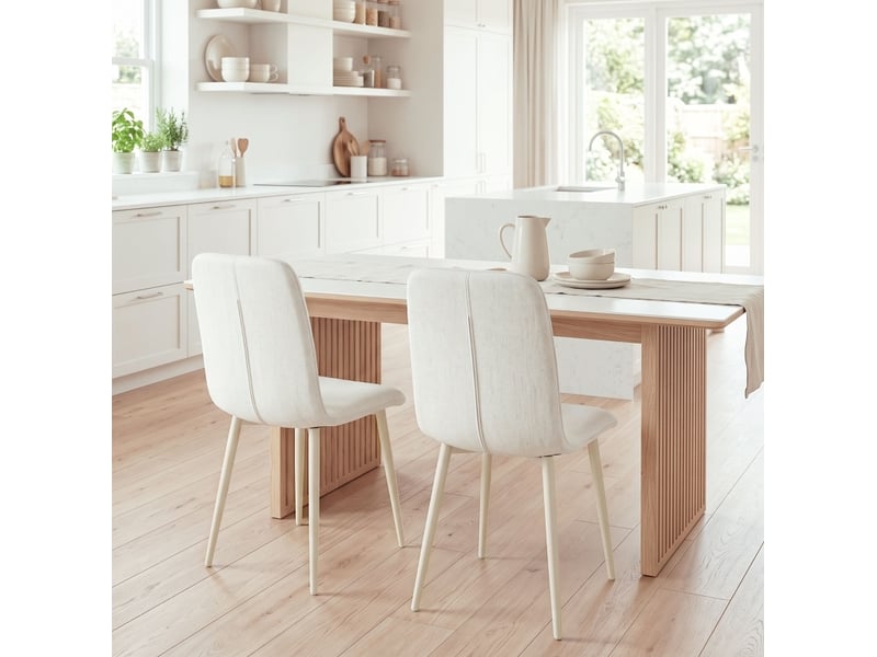 Lot de 2 chaises de salle à manger rembourrées 42x57x85 cm blanc crème  - Conforama E