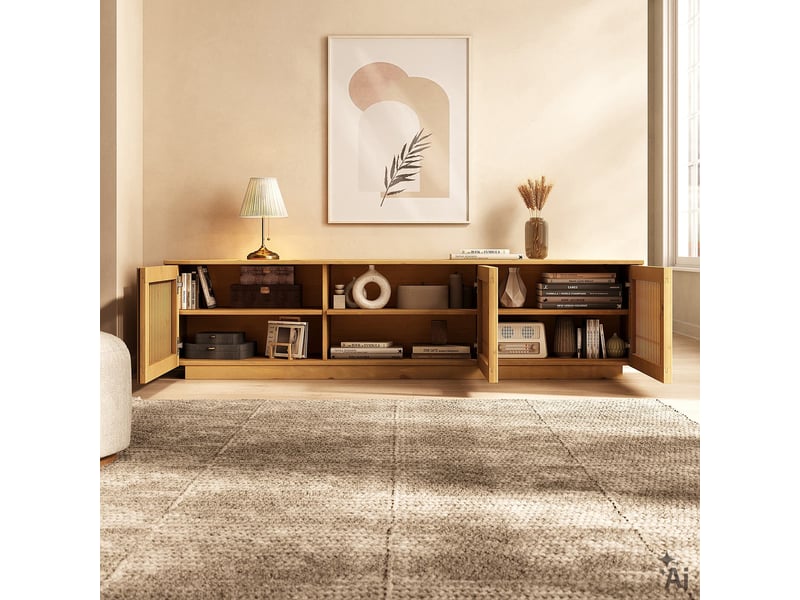 Meuble tv ole l 175 cm 3 portes en bois massif - coloris chêne - Conforama D