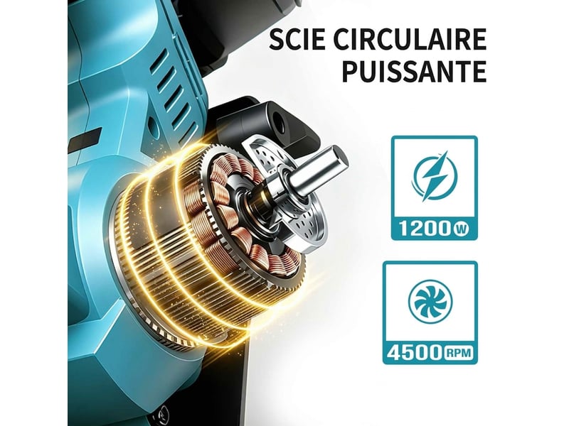  Scie circulaire sans fil 21v 1200w avec lame tct 185 mm, 4 500 trmin, profondeur de coupe 60 mm et 2 batteries 3.0ah – scie plongeante électrique pour découpe de bois, panneaux et menuiserie  - Conforama D
