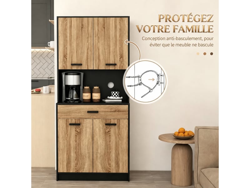 Meuble de cuisine muvano, buffet haut de cuisine 4 portes et 1 tiroir, noir et effet bois, 80 × 40 × 180 cm - Conforama R