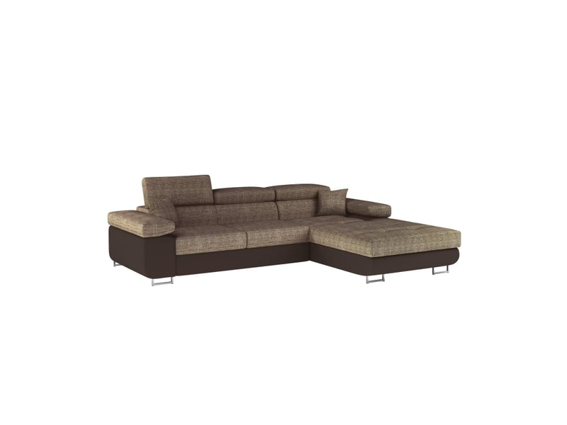  Canapé d'angle convertible amanda beige et chocolat – tissu effet lin – angle droit  - Conforama E