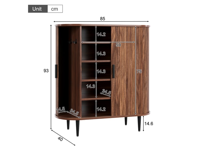 Buffet bas 85x40x93 cm, 2 portes coulissantes à rideau, 4 crochets, mdf et panneaux de particules, marron - Conforama C