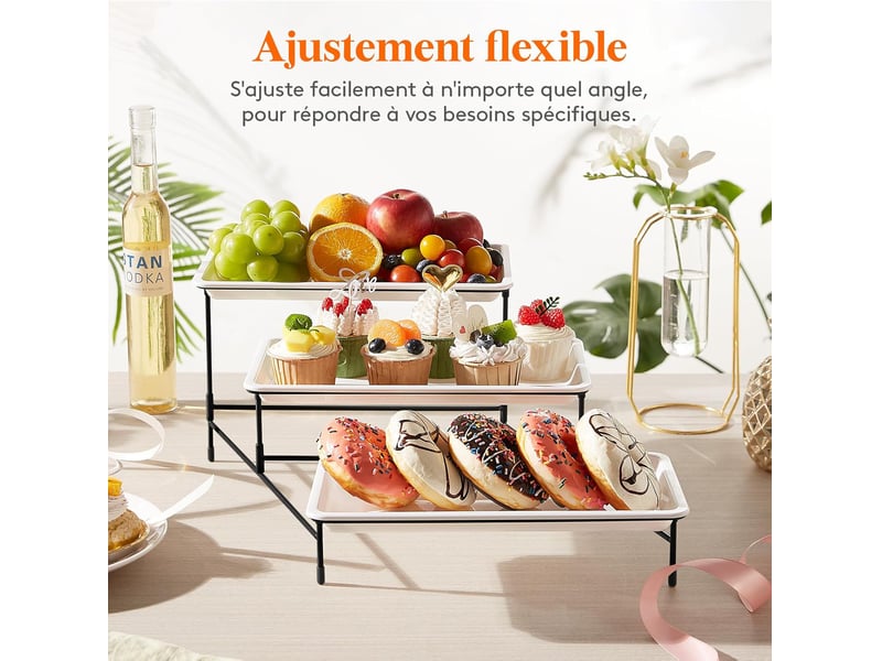  Plateau de service avec 3 plats 30x15 cm – support en métal, noir  - Conforama C