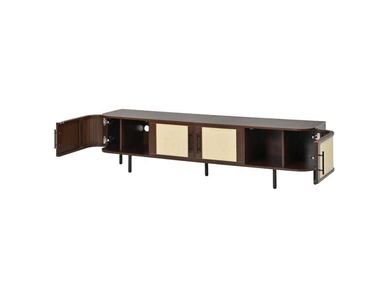 Ensemble meuble tv bas et buffet de rangement - lpospi - façades effet cannage, poignées noires, mdf - noyer  - Conforama E