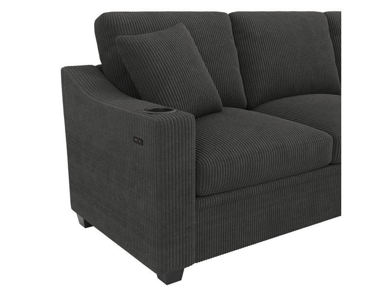  Canapé d'angle convertible,6 places, avec port de charge rapide usbtype-c, 2 porte-gobelets et 2 coussins,277 x 215 x 85 cm,gris  - Conforama E