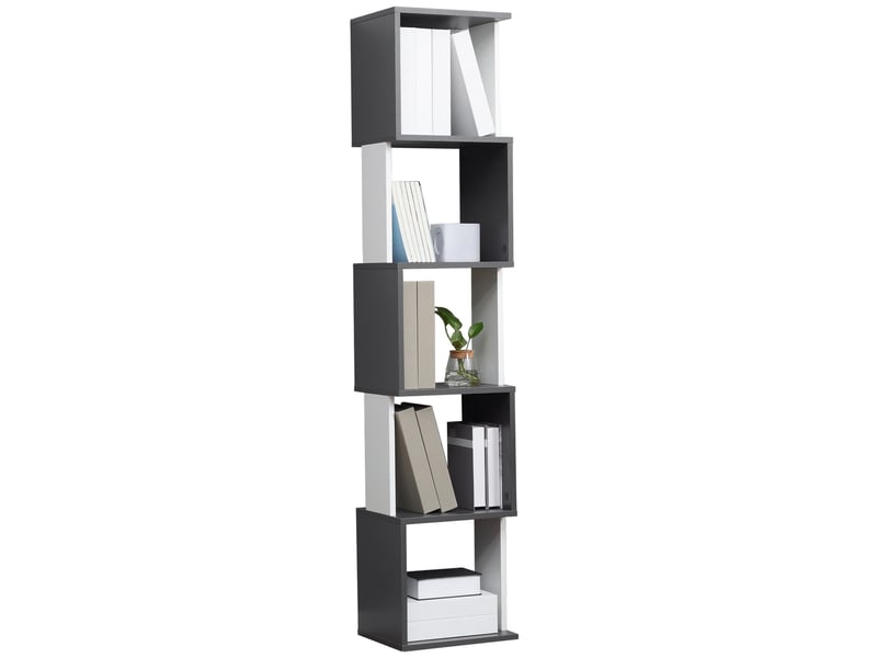  Bibliothèque moderne en bois à 5 niveaux, gain de place, 33 x 28 x 161 cm, grise et blanche  - Conforama A