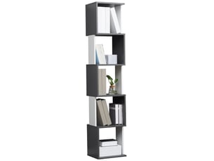Bibliothèque moderne en bois à 5 niveaux, gain de place, 33 x 28 x 161 cm, grise et blanche