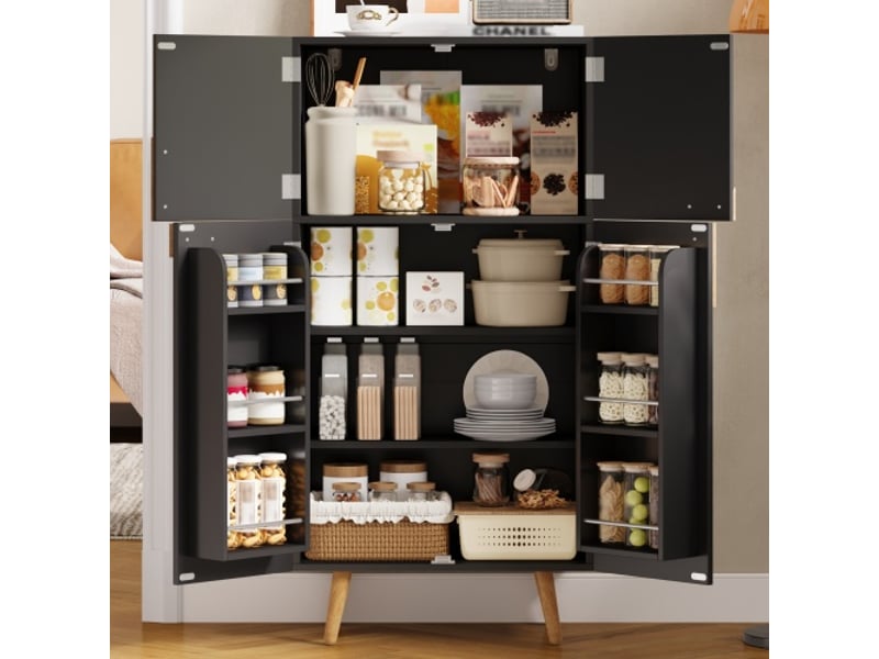  Armoire de cuisine 60x35x120 cm 4 portes avec étagères réglables noire  - Conforama D