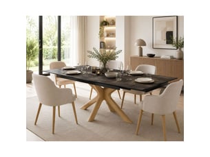 Table extensible 160 à 240 cm céramique gris vieilli pied croisé bois clair - maine 12