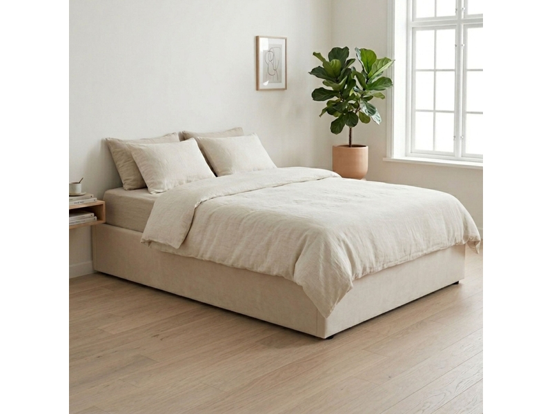  Lit coffre 140x190 velours écru terre de nuit  - Conforama B