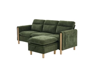 Canapé d'angle réversible fixe <strong></strong> <strong></strong> 3 places Tissu vert avec coffre de rangement